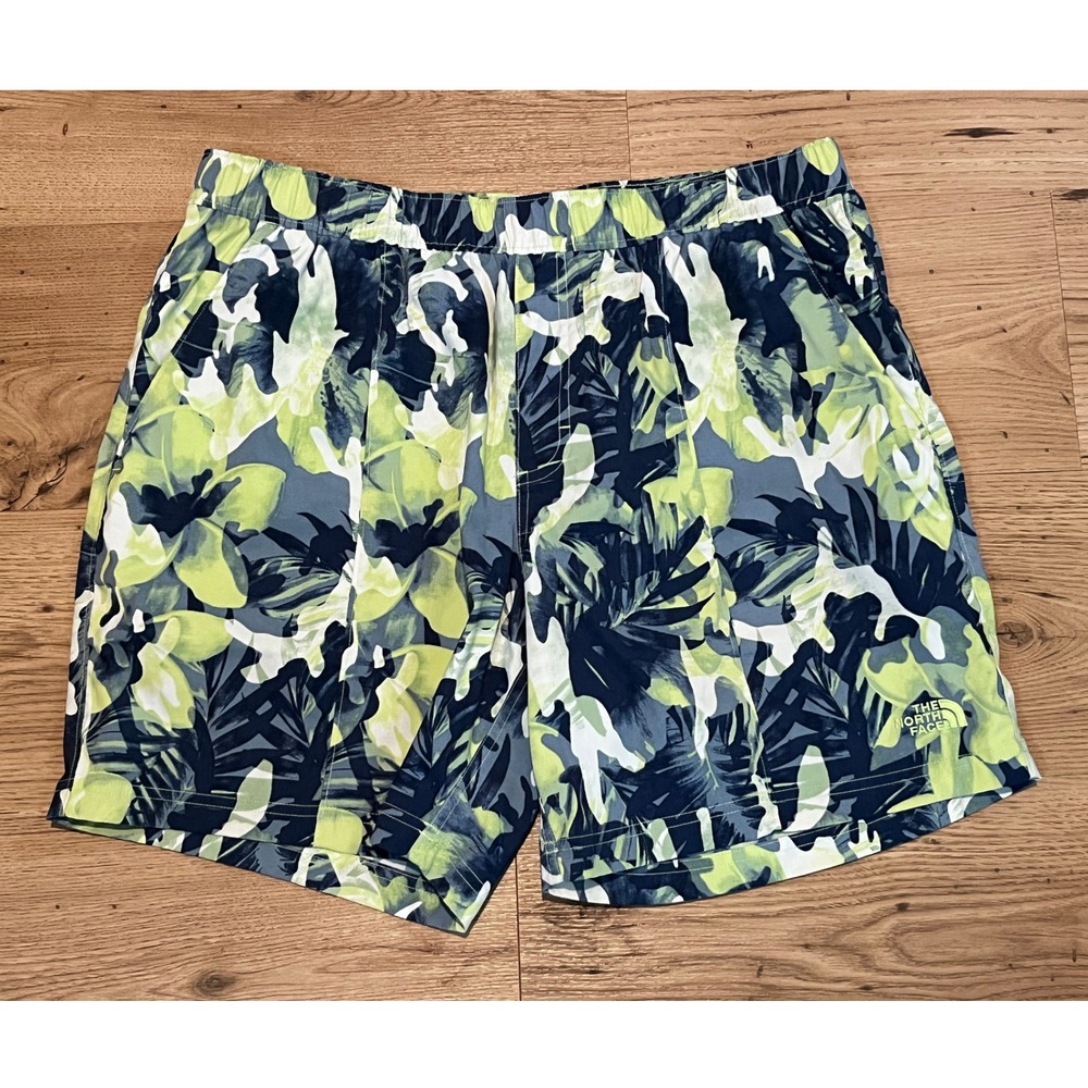 The North Face Shorts Mens L Green Blue Camo Tropical Hiking Casual Utility